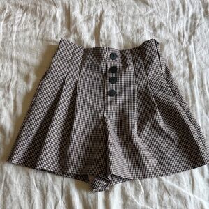 Zara High-Waist Gingham Button Front Shorts - Pink/Black